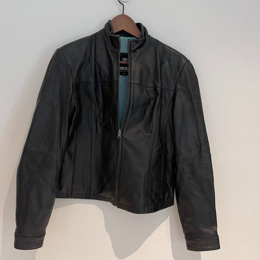 Pelle Cuir Women Leather Lamb Black Full Zip Pockets Short Jacket Size Medium